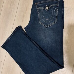 True Religion Blue Boot Cut Jeans with Horseshoe Stitching